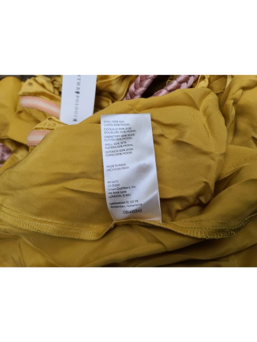 Anthropologie Silk Colorblocked Maxi Dress 2 Gold/Olive/Pink Halter Goddess NWT - Picture 8 of 10